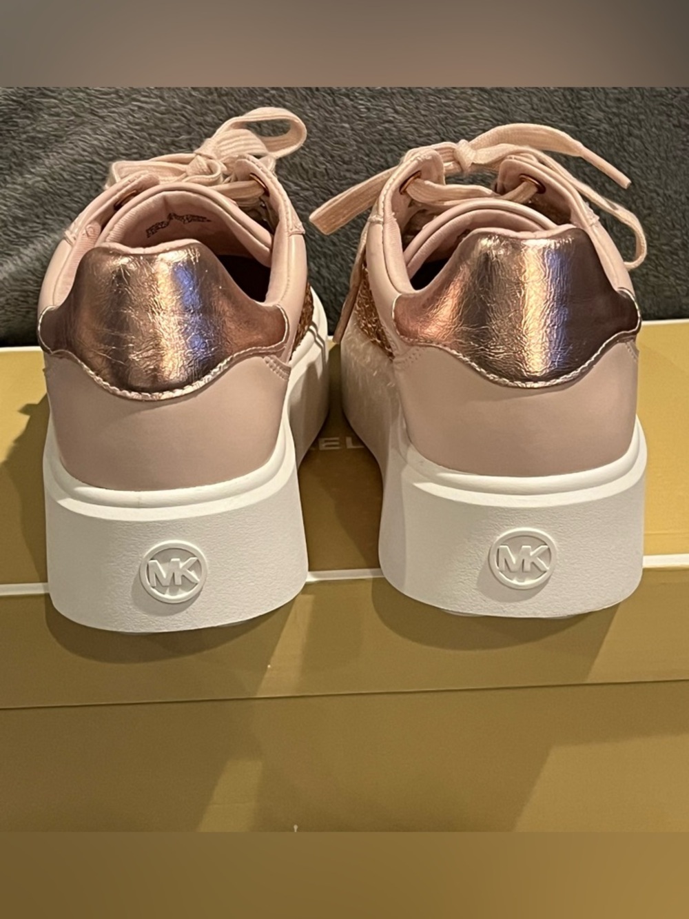 Michael Kors Romey Pink Lace Up Crystal Embellished Platform Shoes size 8 New - Picture 6 of 11